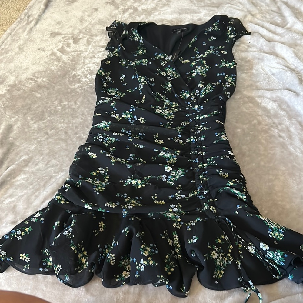 Banana Republic Black Mini Dress with Green and White Floral Print